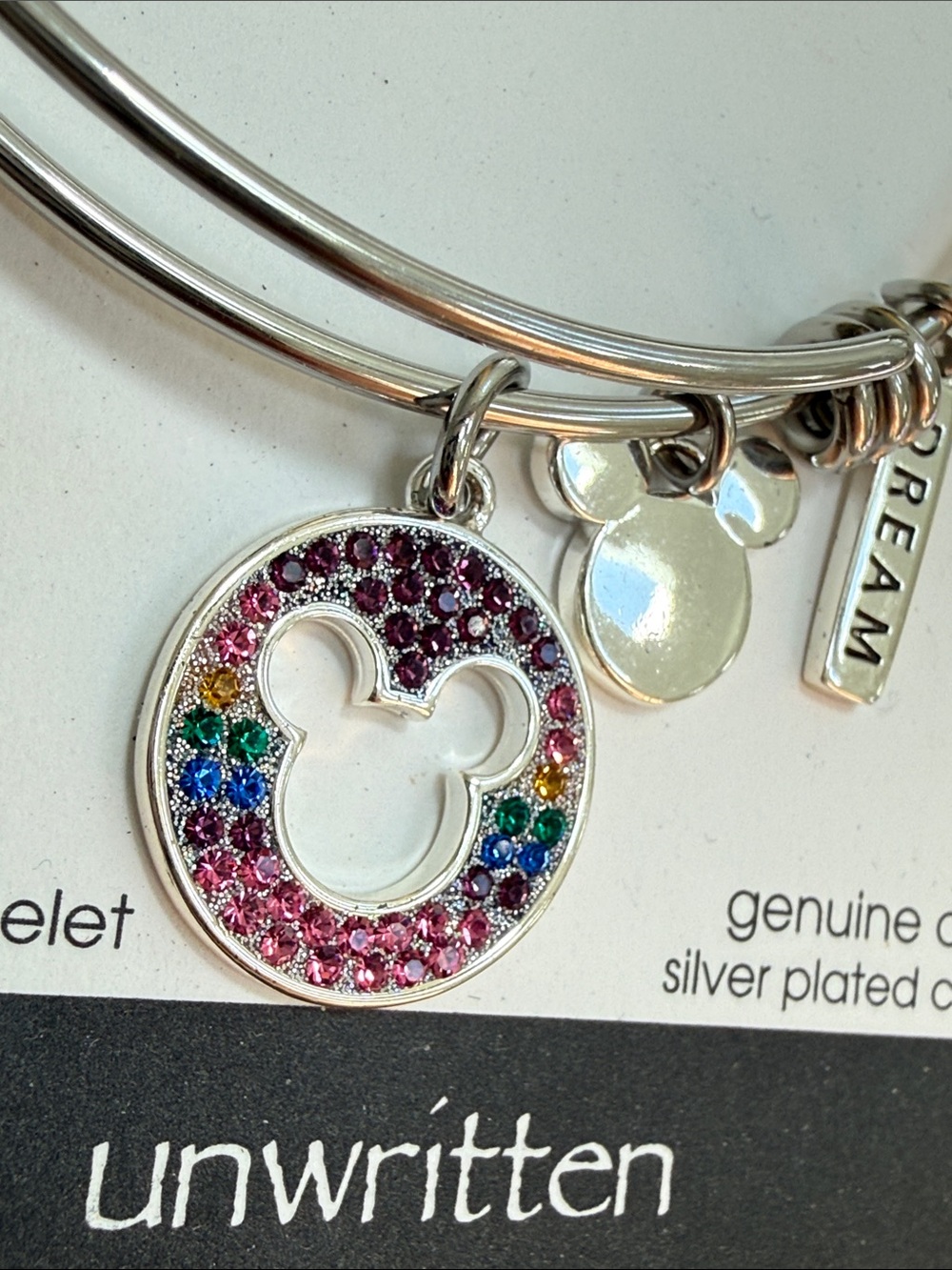 Unwritten Disney Silver Bracelet with Pink & Multicolor Crystal Mickey Charm